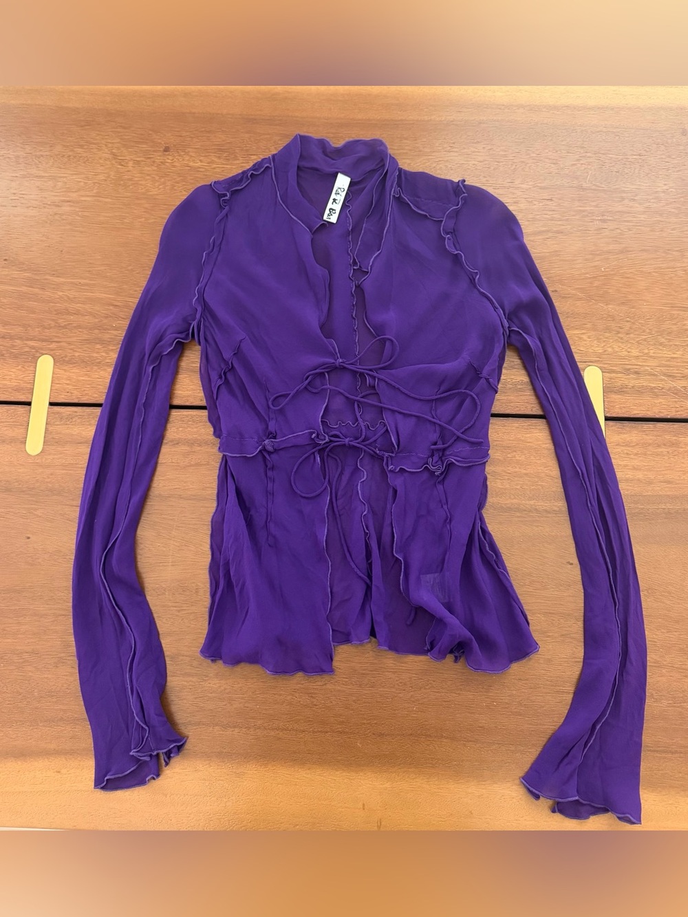 Rat & Boa Purple Sheer Ruffle Tie-Front Blouse